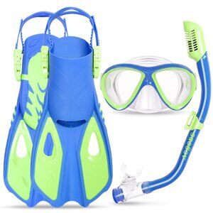NEW Snorkeling Gear for Kids Ages 5-15, 4 in 1 Mask, Fins, Snorkel Set